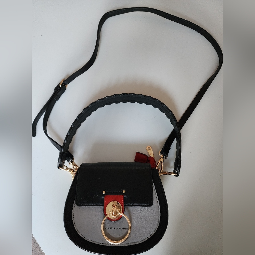 Alessia Massimo Saddle Bag in Black,  Gray and Red